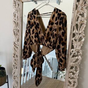 Leopard Print Wrap Crop Blouse